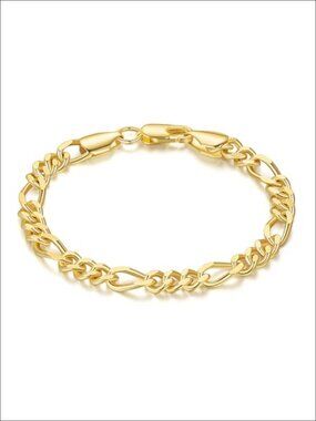 14K Gold Plated Figaro Link Chain Bracelet Lobster Clasp